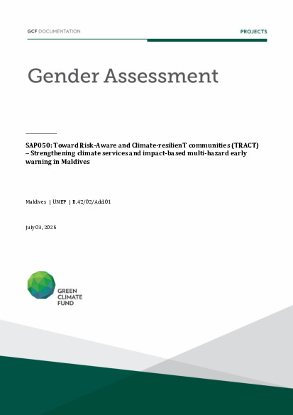 Document cover for Gender assessment for SAP050: Toward Risk-Aware and Climate-resilienT communities (TRACT) - Strengthening climate services and impact-based multi-hazard early warning in Maldives
