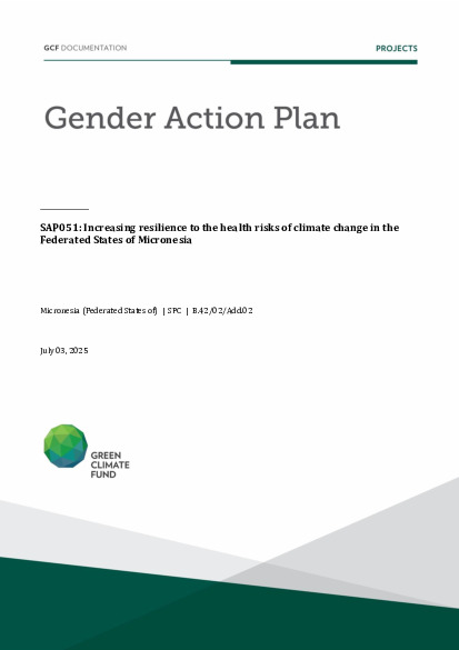 Document cover for Gender action plan for SAP051: Increasing resilience to the health risks of climate change in the Federated States of Micronesia