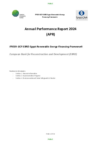 Document cover for 2024 Annual Performance Report for FP039: Egypt Renewable Energy Financing Framework
