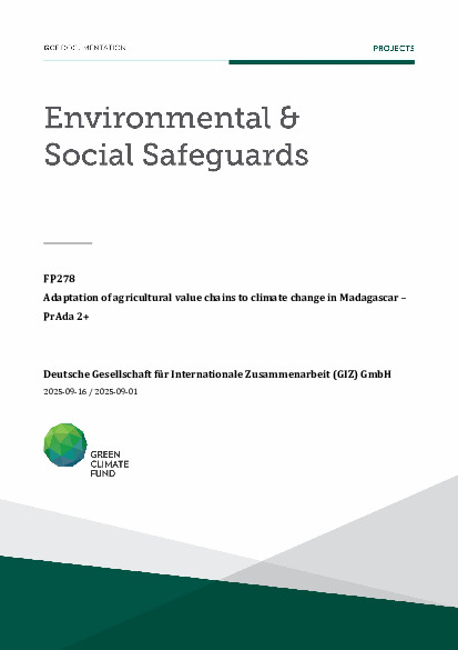 Document cover for Environmental and social safeguards (ESS) report for FP278: Adaptation of agricultural value chains to climate change in Madagascar – PrAda 2+