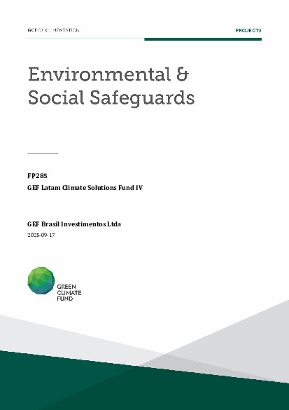 Document cover for Environmental and social safeguards (ESS) report for FP285: GEF Latam Climate Solutions Fund IV