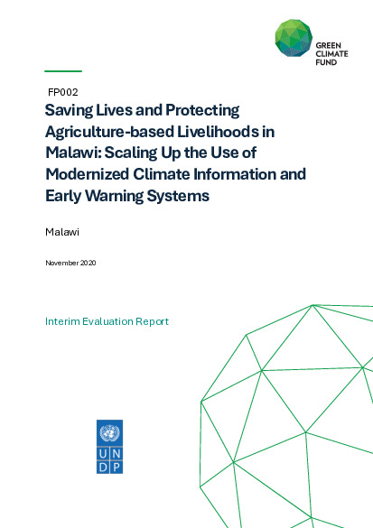 Document cover for Interim evaluation report for FP002: Scaling up the use of Modernized Climate information and Early Warning Systems in Malawi