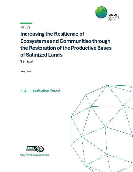 Document cover for Interim evaluation report for FP003: Increasing the resilience of ecosystems and communities through the restoration of the productive bases of salinized lands