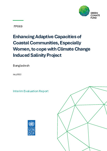 Document cover for Interim evaluation report for FP069: Enhancing adaptive capacities of coastal communities, especially women, to cope with climate change induced salinity