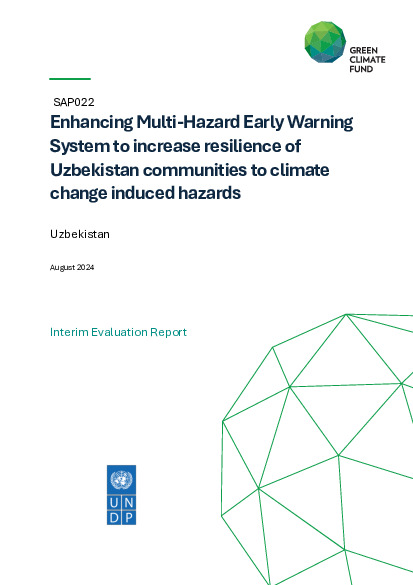Document cover for Interim evaluation report for SAP022: Enhancing Multi-Hazard Early Warning System to increase resilience of Uzbekistan communities to climate change induced hazards