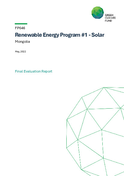 Document cover for Final evaluation report for FP046: Renewable Energy Program #1 - Solar