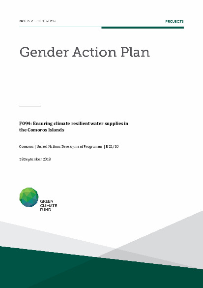 Document cover for Gender action plan for FP094: Ensuring climate resilient water supplies in the Comoros Islands