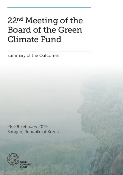 Document cover for Summary of outcomes of the 22nd meeting of the GCF Board