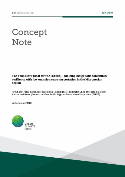 Document cover for The Vaka Motu (boat for the islands) – building indigenous community resilience with low emission sea transportation in the Micronesian region