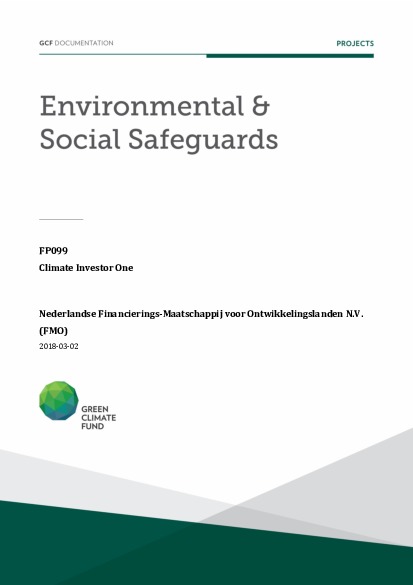 Document cover for Environmental and social safeguards (ESS) report for FP099: Climate Investor One