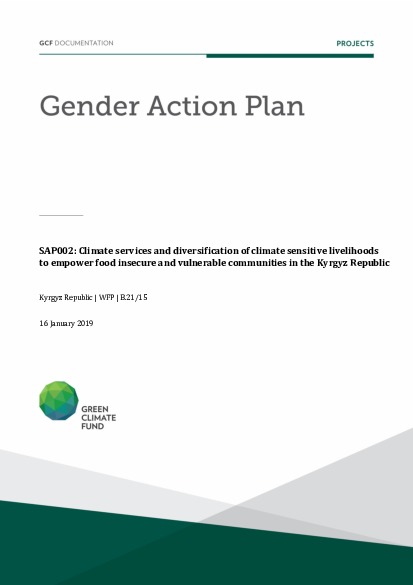 Document cover for Gender action plan for SAP002: Climate services and diversification of climate sensitive livelihoods to empower food insecure and vulnerable communities in the Kyrgyz Republic.