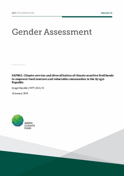 Download Gender assessment for SAP002: Climate services and diversification of climate sensitive livelihoods to empower food insecure and vulnerable communities in the Kyrgyz Republic. Document cover for Gender assessment for SAP002: Climate services and diversification of climate sensitive livelihoods to empower food insecure and vulnerable communities in the Kyrgyz Republic.