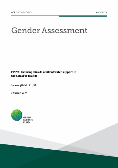 Document cover for Gender assessment for FP094: Ensuring climate resilient water supplies in the Comoros Islands