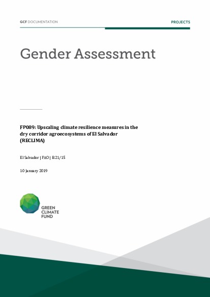 Document cover for Gender assessment for FP089: Upscaling climate resilience measures in the dry corridor agroecosystems of El Salvador (RECLIMA)
