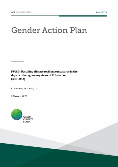 Document cover for Gender action plan for FP089: Upscaling climate resilience measures in the dry corridor agroecosystems of El Salvador (RECLIMA)