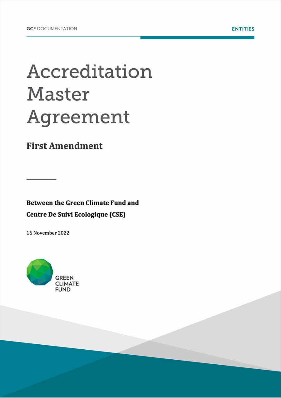 Document cover for Accreditation Master Agreement between GCF and CSE (First amendment)