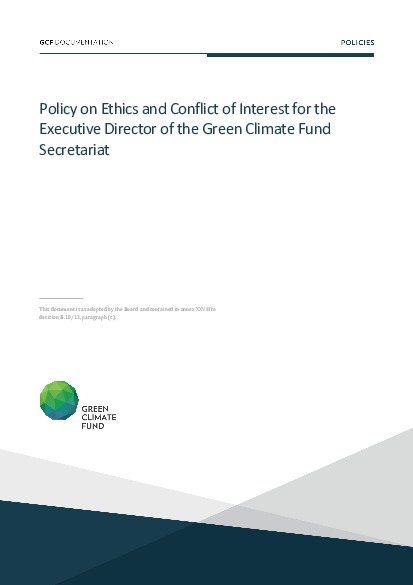 Download Policy on ethics and conflicts of interest for the Executive Director of the Green Climate Fund Secretariat Document cover for Policy on ethics and conflicts of interest for the Executive Director of the Green Climate Fund Secretariat