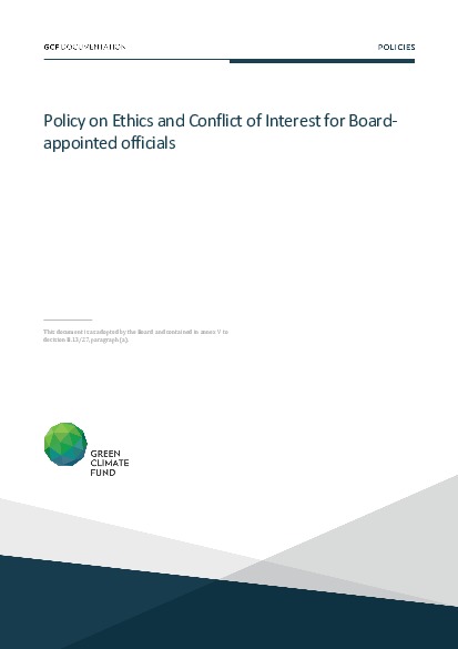 Document cover for Policy on ethics and conflicts of interest for Board-appointed officials