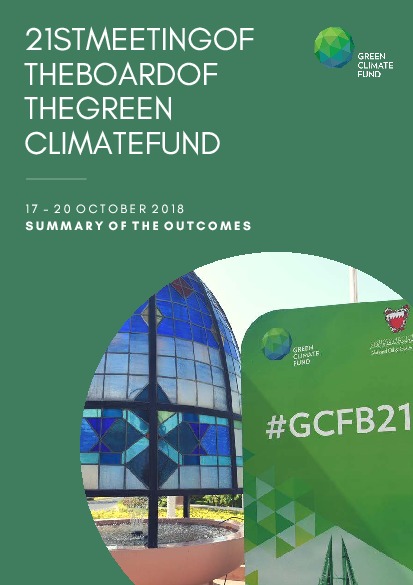 Document cover for Summary of outcomes of the 21st meeting of the GCF Board