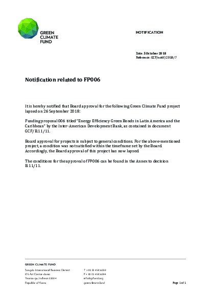 Document cover for Notification related to FP006