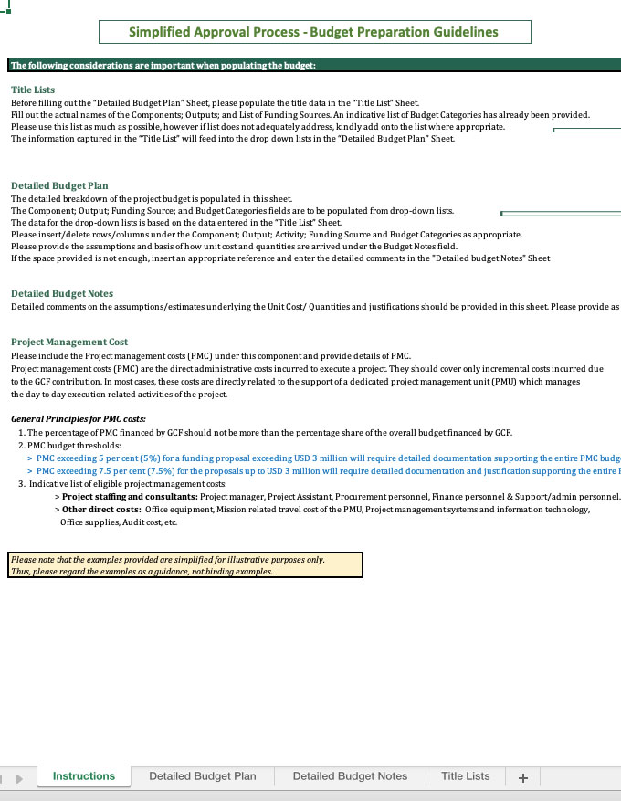 Budget details template: Annex 3 for Simplified Approval Process