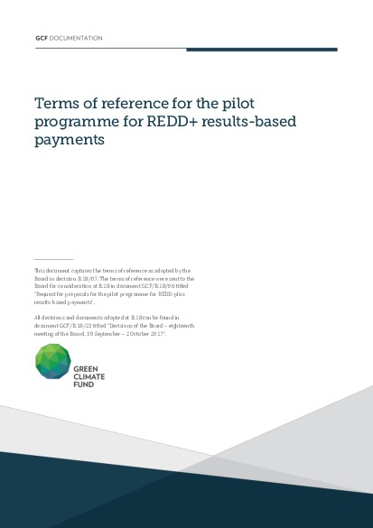 Document cover for Terms of reference for the pilot programme for REDD+ results-based payments