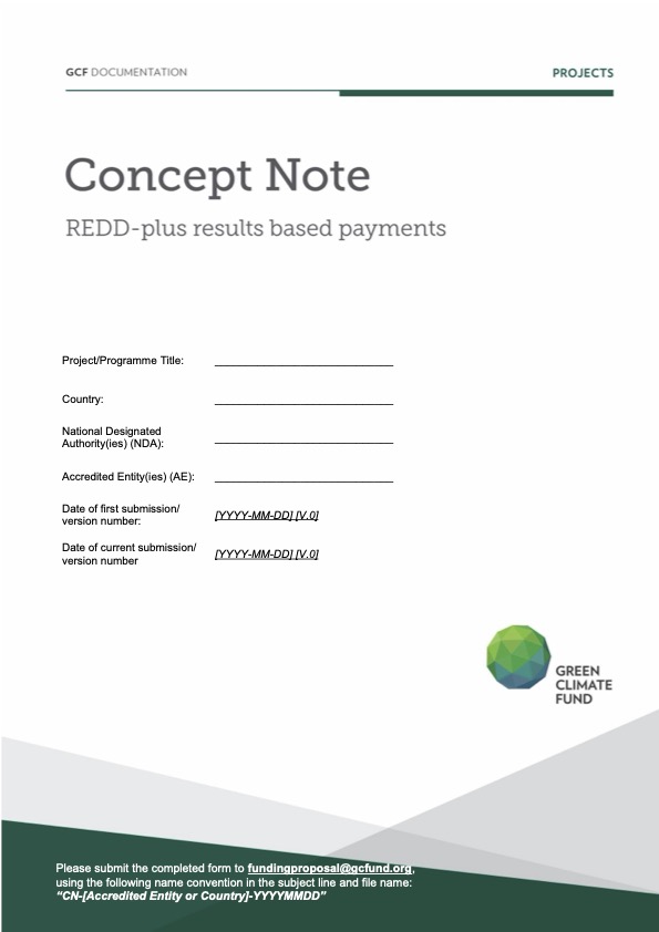 Download REDD+ Results Based Payments concept note template Document cover for REDD+ Results Based Payments concept note template