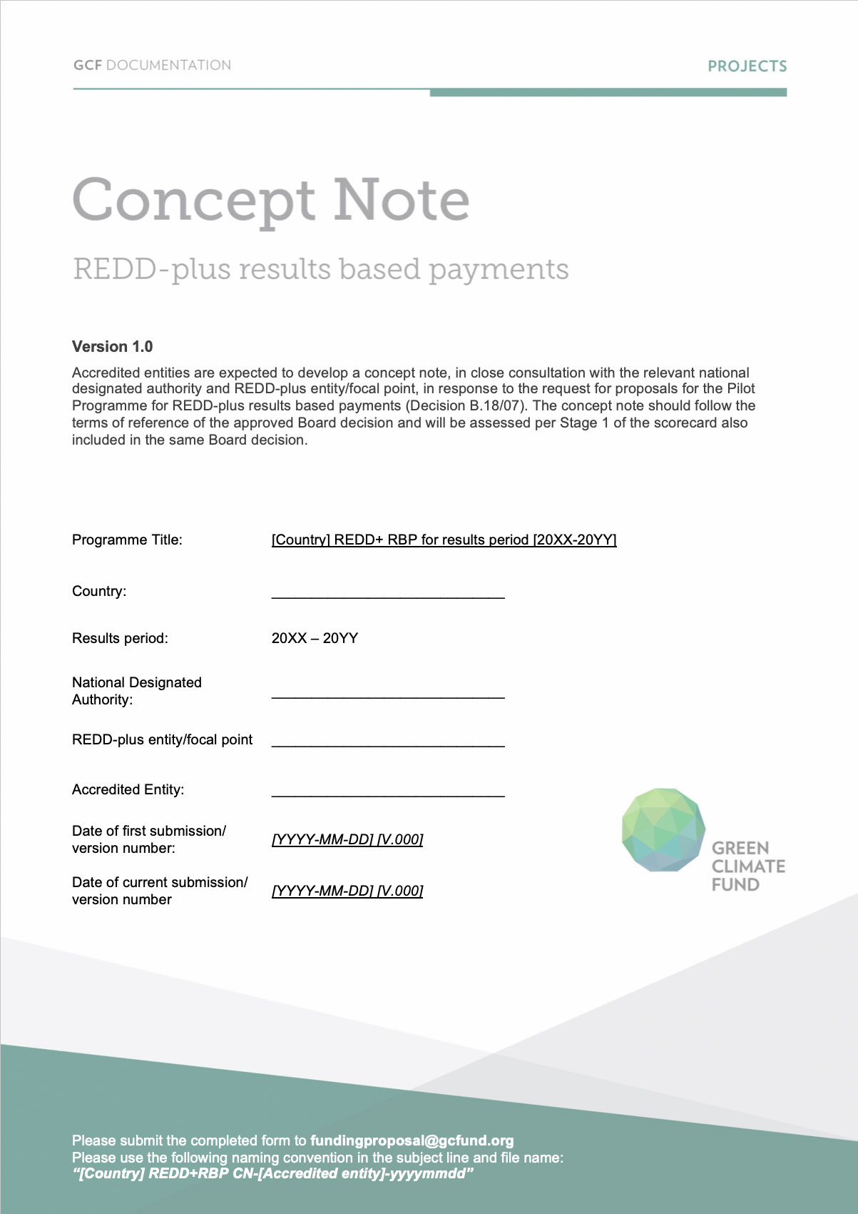 Document cover for REDD+ Results Based Payments Concept Note Template