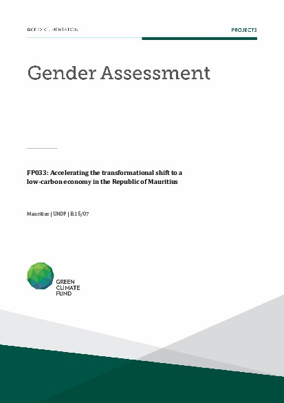 Download Gender assessment for FP033: Accelerating the transformational shift to a low-carbon economy in the Republic of Mauritius Document cover for Gender assessment for FP033: Accelerating the transformational shift to a low-carbon economy in the Republic of Mauritius