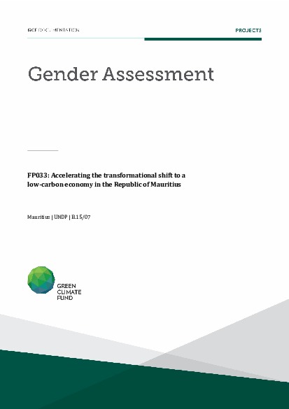 Document cover for Gender assessment for FP033: Accelerating the transformational shift to a low-carbon economy in the Republic of Mauritius