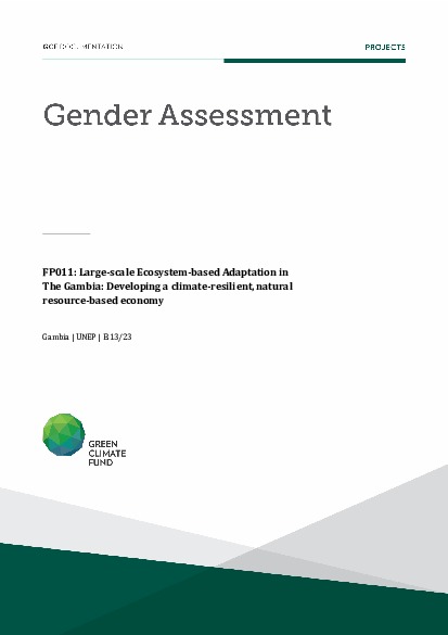 Document cover for Gender assessment for FP011: Large-scale Ecosystem-based Adaptation in the Gambia: developing a climate-resilient, natural resource-based economy