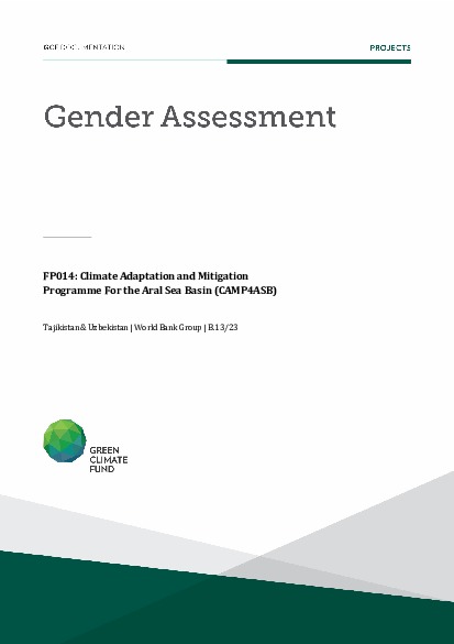 Document cover for Gender assessment for FP014: Climate Adaptation and Mitigation Program For the Aral Sea Basin (CAMP4ASB)