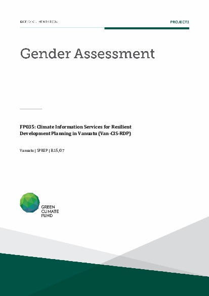 Download Gender assessment for FP035: Climate Information Services for Resilient Development Planning in Vanuatu (Van-CIS-RDP) Document cover for Gender assessment for FP035: Climate Information Services for Resilient Development Planning in Vanuatu (Van-CIS-RDP)