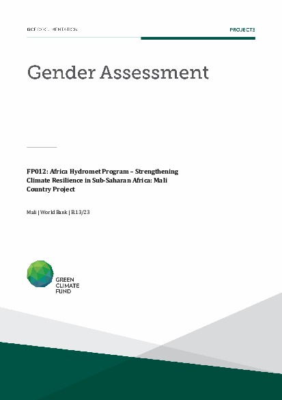 Document cover for Gender assessment for FP012: Africa Hydromet Program – Strengthening Climate Resilience in Sub-Saharan Africa: Mali Country Project