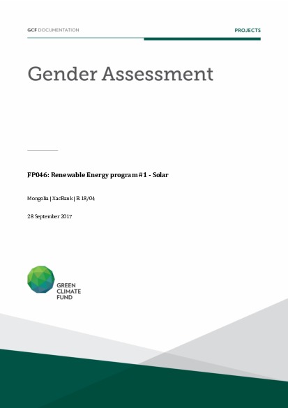 Document cover for Gender assessment for FP046: Renewable Energy Program #1 - Solar