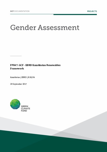 Document cover for Gender assessment for FP047: GCF-EBRD Kazakhstan Renewables Framework