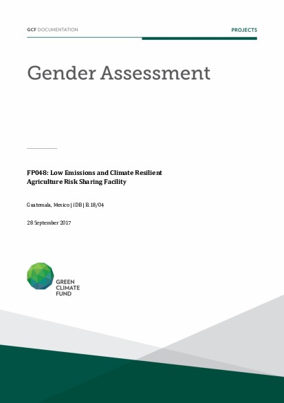 Document cover for Gender assessment for FP048: Low Emissions and Climate Resilient Agriculture Risk Sharing Facility