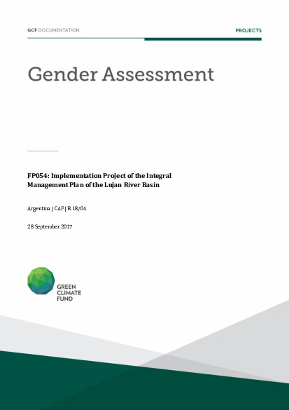 Document cover for Gender assessment for FP054: Implementation Project of the Integral Management Plan of the Lujan River Basin