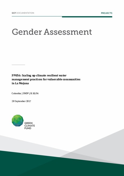 Document cover for Gender assessment for FP056: Scaling up climate resilient water management practices for vulnerable communities in La Mojana