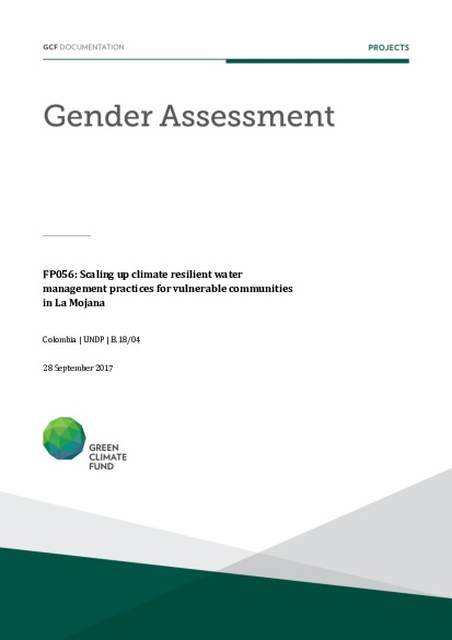 Download Gender assessment for FP056: Scaling up climate resilient water management practices for vulnerable communities in La Mojana Document cover for Gender assessment for FP056: Scaling up climate resilient water management practices for vulnerable communities in La Mojana