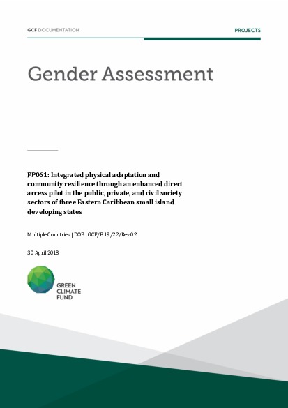 Document cover for Gender assessment for FP061: Integrated physical adaptation and community resilience through an enhanced direct access pilot in the public, private, and civil society sectors of three Eastern Caribbean small island developing states