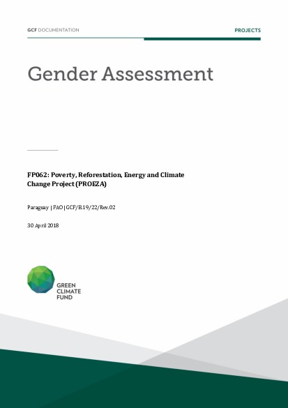 Document cover for Gender assessment for FP062: Poverty, Reforestation, Energy and Climate Change Project (PROEZA)