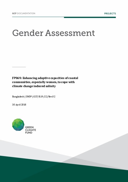 Document cover for Gender assessment for FP069: Enhancing adaptive capacities of coastal communities, especially women, to cope with climate change induced salinity
