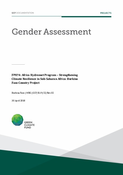 Document cover for Gender assessment for FP074: Africa Hydromet Program – Strengthening Climate Resilience in Sub-Saharan Africa: Burkina Faso Country Project