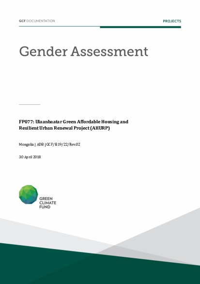 Document cover for Gender assessment for FP077: Ulaanbaatar Green Affordable Housing and Resilient Urban Renewal Project (AHURP)