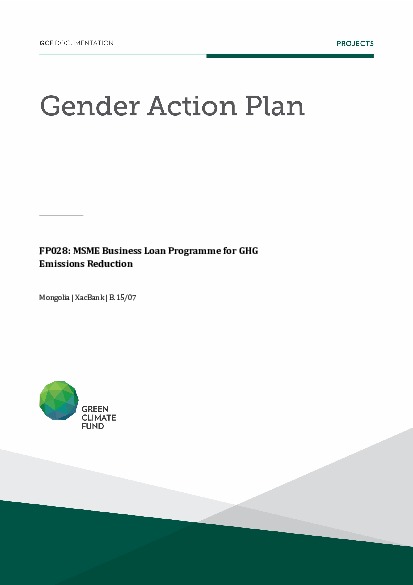 Document cover for Gender action plan for FP028: MSME Business Loan Program for GHG Emission Reduction