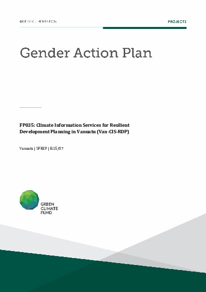 Document cover for Gender action plan for FP035: Climate Information Services for Resilient Development Planning in Vanuatu (Van-CIS-RDP)