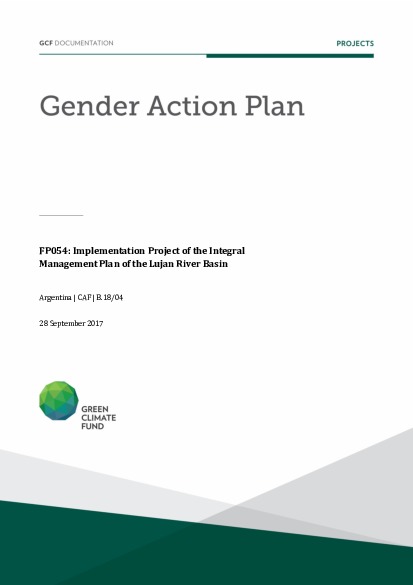 Document cover for Gender action plan for FP054: Implementation Project of the Integral Management Plan of the Lujan River Basin