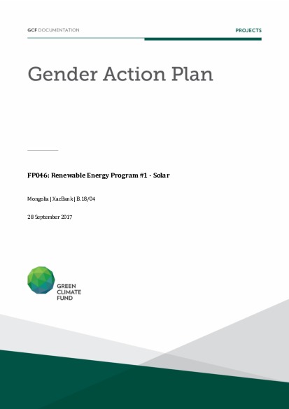 Document cover for Gender action plan for FP046: Renewable Energy Program #1 - Solar