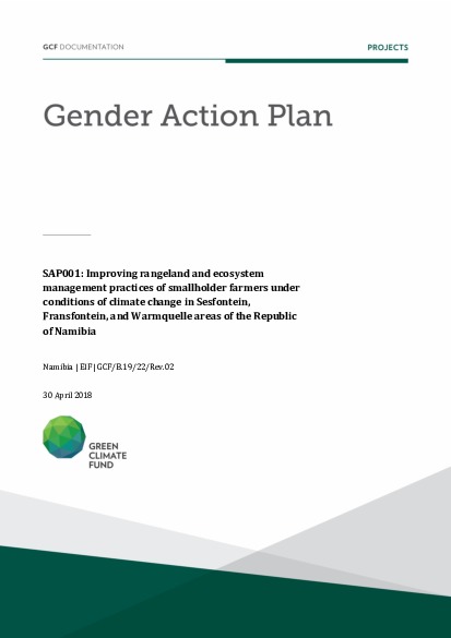 Document cover for Gender action plan for SAP001: Improving rangeland and ecosystem management practices of smallholder farmers under conditions of climate change in Sesfontein, Fransfontein, and Warmquelle areas of the Republic of Namibia